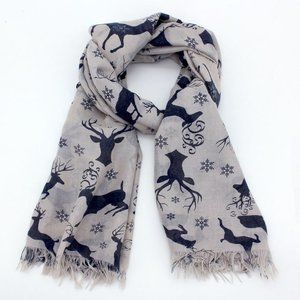 Woodland Stag & Snow Scarf, Cozy, Soft, Navy, Taupe — ONLY TWO LEFT!